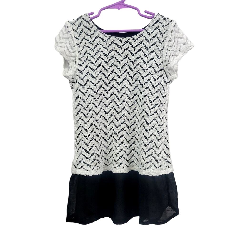 Faded Glory Black and‎ White Lace Tunic Top Girl's Size M (7-8)